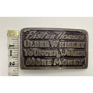 Vtg 1977 Great American Buckle Co HORSES•WHISKEY•WOMEN•MORE $ Belt Buckle #750